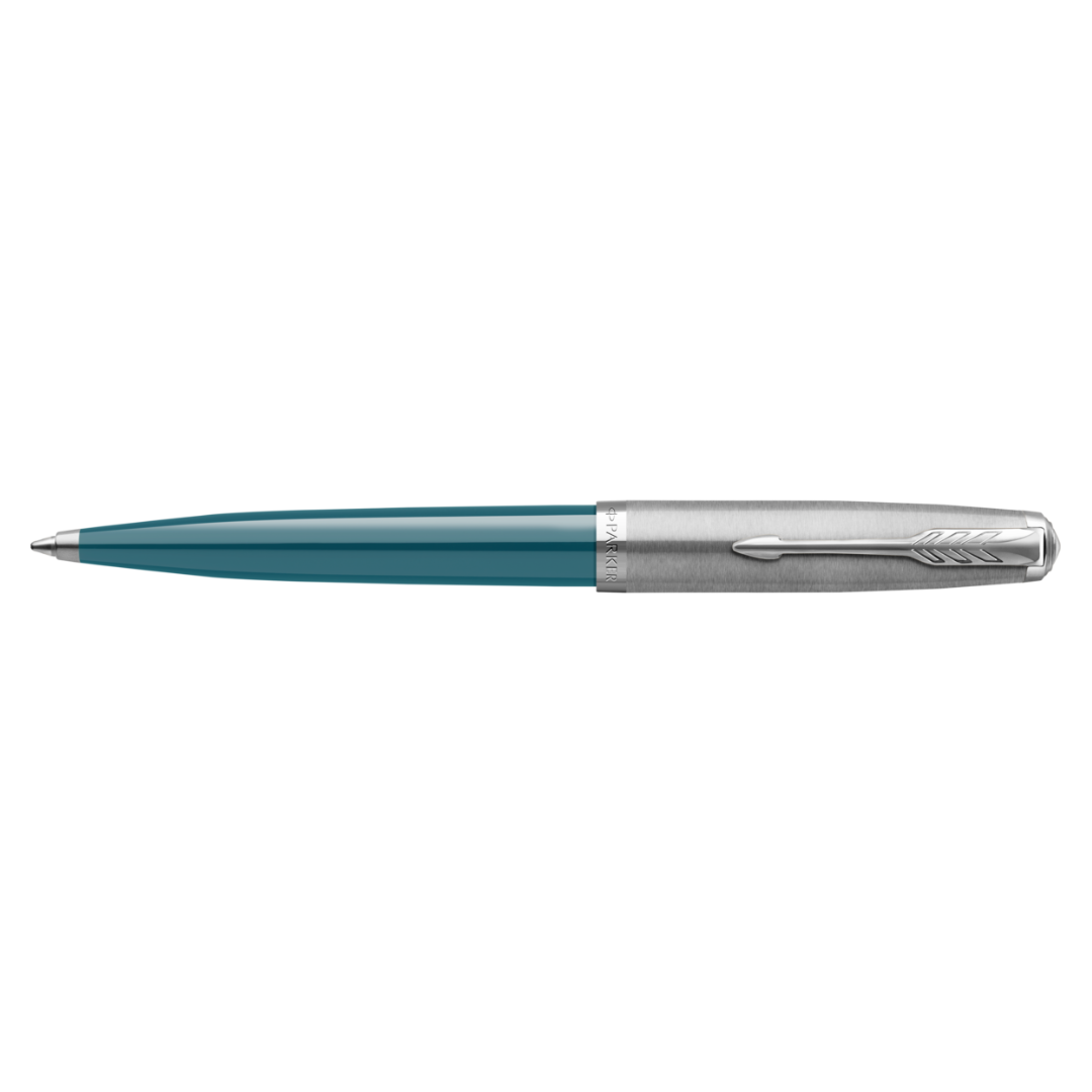 Parker 51 teal chrome trim ballpen medium nib - black ink