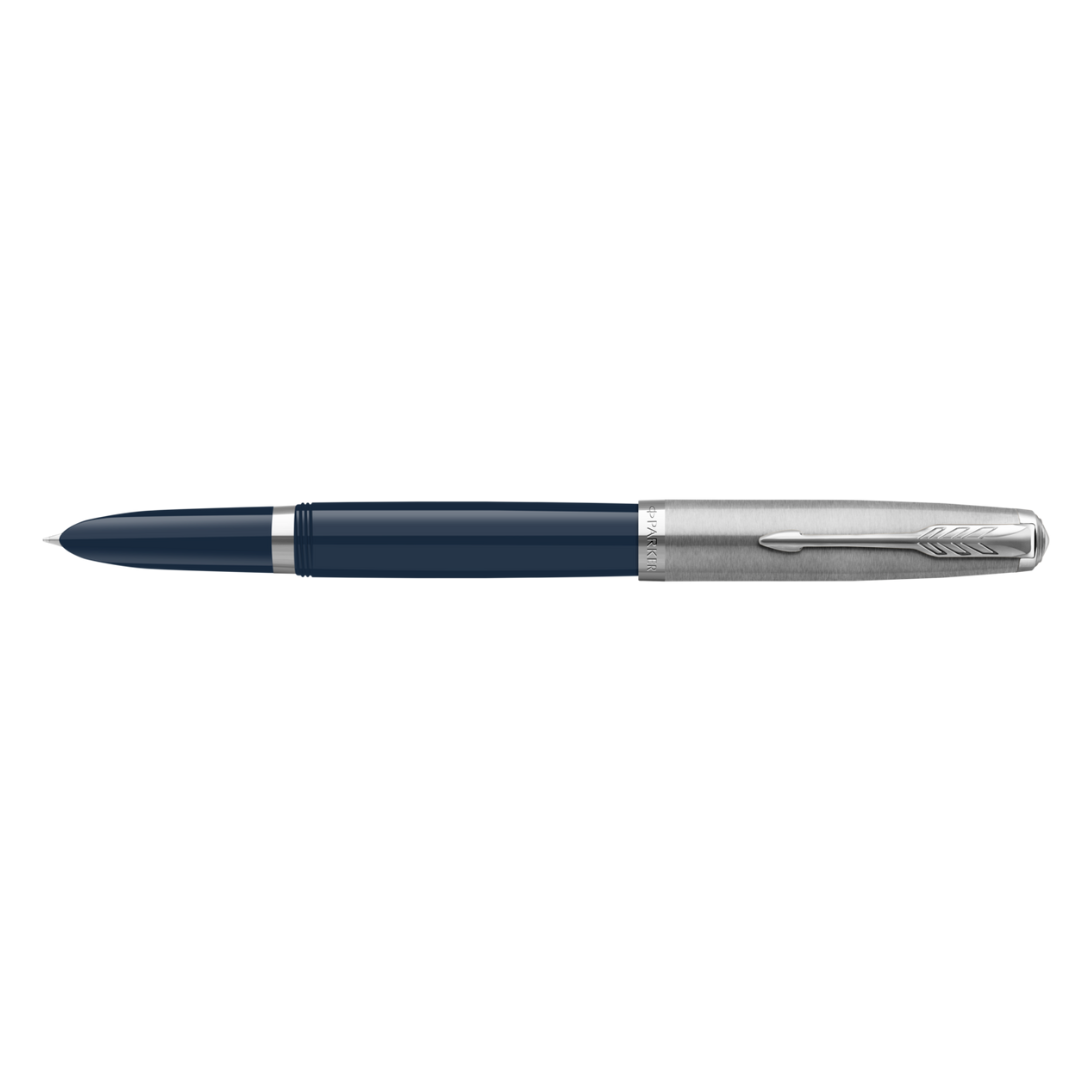 Parker 51 midnight blue chrome trim fountain pen medium nib- black ink