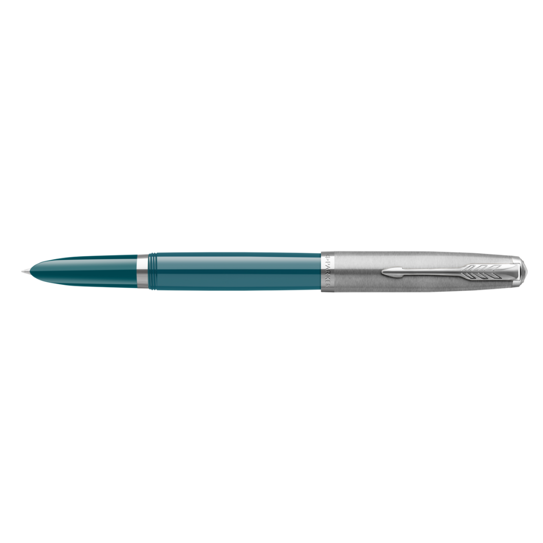 Parker 51 teal chrome trim fountain pen medium nib - black ink