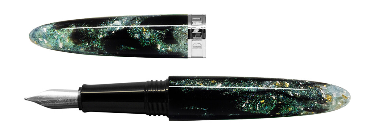 BENU -  Fountain pen - Minima Mystical Green Silver  -  Schmidt Steel Nib M - With Schmidt Converter