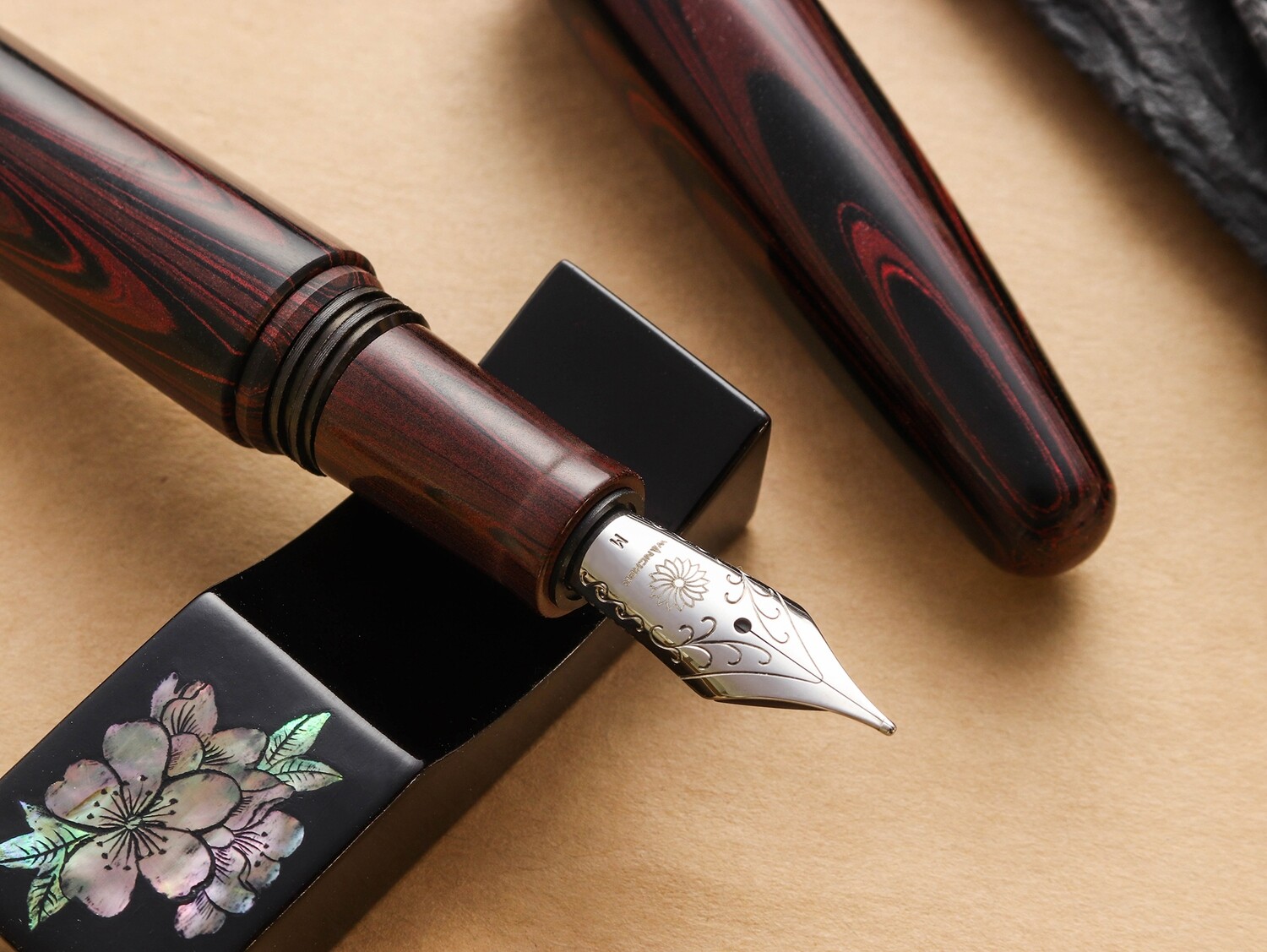 Wancher Dream Pen True Ebonite Marble Red Jowo Stainless Steel Fine Nib