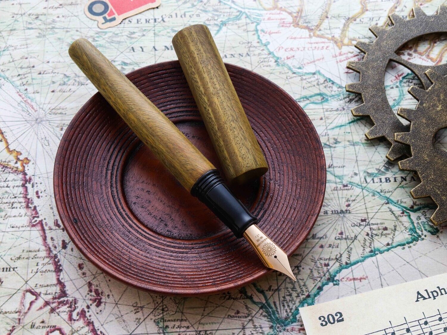 Wancher Sekai World Tree Verawood (No Clip) Jowo Stainless Steel Gold Medium Nib