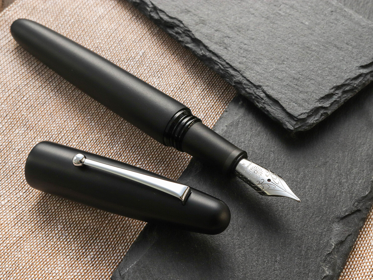 Wancher Dream Ebonite Matt Black Fountain Pen with Chrome Clip