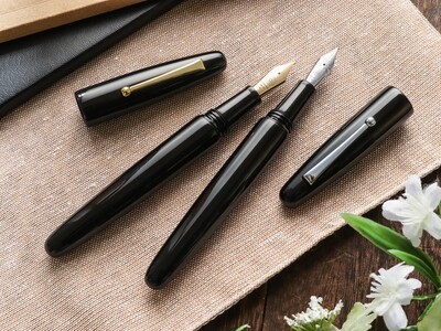 Wancher Dream Ebonite Silk Black Fountain Pen with Chrome Clip Steel Nib