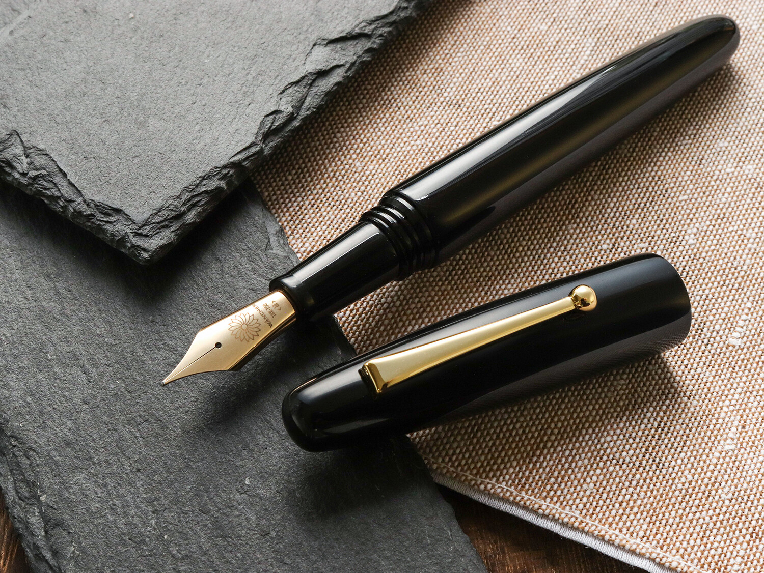 Wancher Dream Ebonite Silk Black Fountain Pen with Gold Clip with Gold Nib