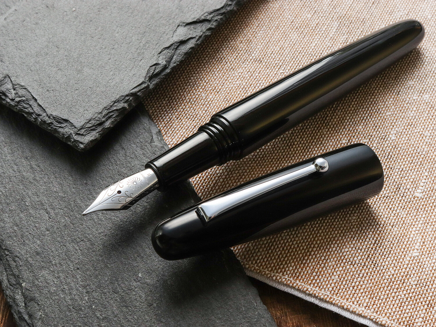 Wancher Dream Ebonite Silk Black Fountain Pen with Chrome Clip Steel Nib