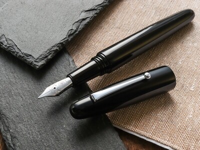 Wancher Dream Ebonite Silk Black Fountain Pen with Chrome Clip Steel Nib