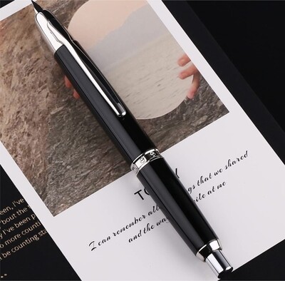 Moonman  A1 Press Fountain Pen with Box, Retractable Extra Fine Nib Metal Black/Silver  Ink Pen with Converter for Writing (With Clip Version)