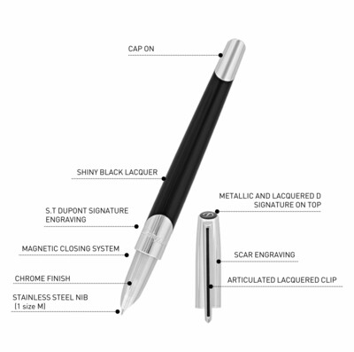 ST DUPONT Defi Millennium Fountain Pen - Black and Silver - Medium Nib