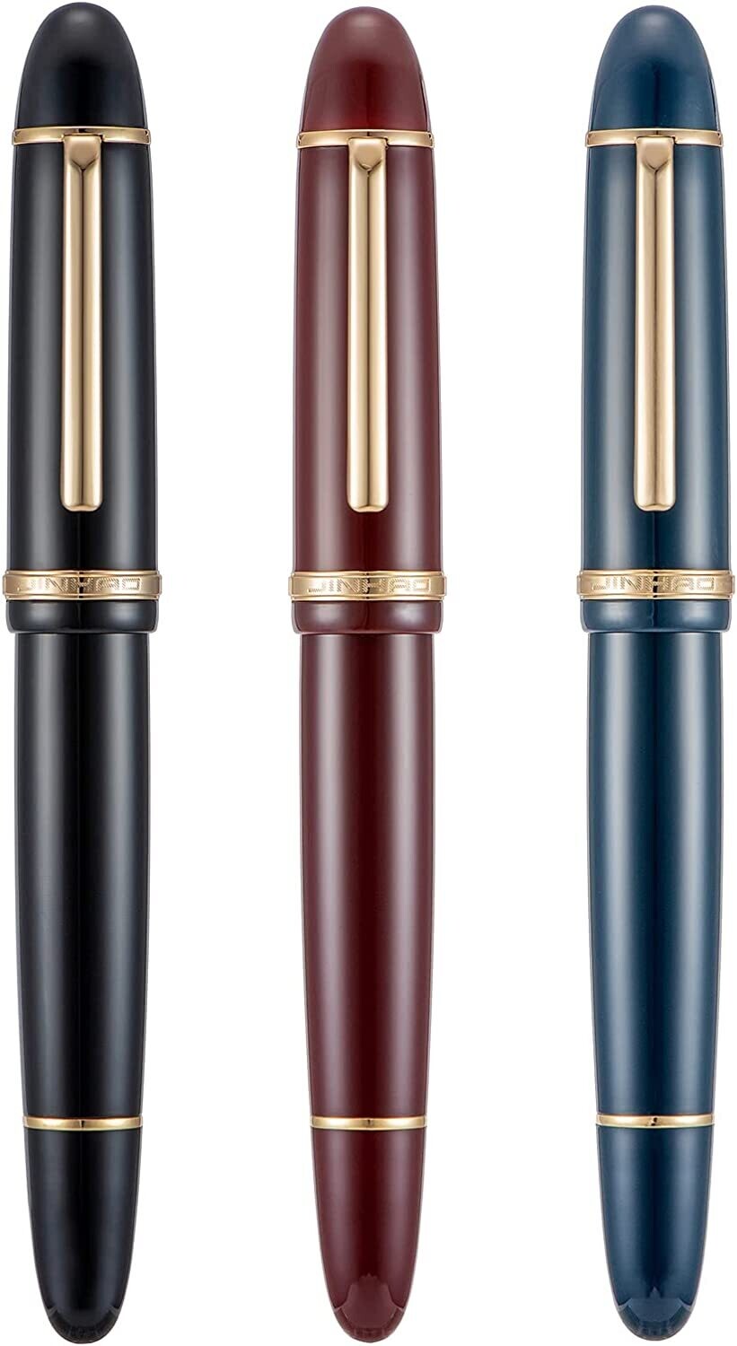 Jinhao X159 - Set of three -  1 x Burgundy,  1 x Black, 1 x Navy Blue Acrylic Fountain Pen, Nib Size # V8 Fine Nib Gold Trim Classic Design Smooth Writing Pen with Converter
