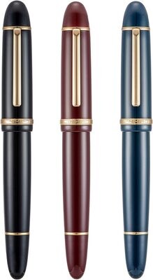 Jinhao X159 - Set of three -  1 x Burgundy,  1 x Black, 1 x Navy Blue Acrylic Fountain Pen, Nib Size # V8 Fine Nib Gold Trim Classic Design Smooth Writing Pen with Converter