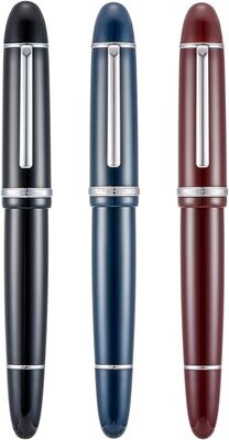 Jinhao X159 - Set of three -  1 x Burgundy,  1 x Black, 1 x Coffee Brown Acrylic Fountain Pen, Nib Size # V8 Fine Nib Silver Trim Classic Design Smooth Writing Pen with Converter