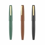 Jinhao 80 - Set of Three - Green, Coffee, Black  Fiber Brushed Fountain Pen, Iridium Fine Nib with Ink Converter and Pen Plastic Case. Gold nib and trimmings