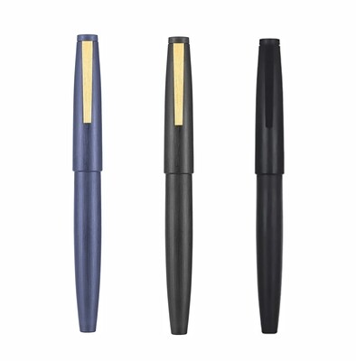 Jinhao 80 - Set of Three - Blue, Black, Full Black Fiber Brushed Fountain Pen, Iridium Fine Nib with Ink Converter and Pen Plastic Case. Gold nib and trimmings