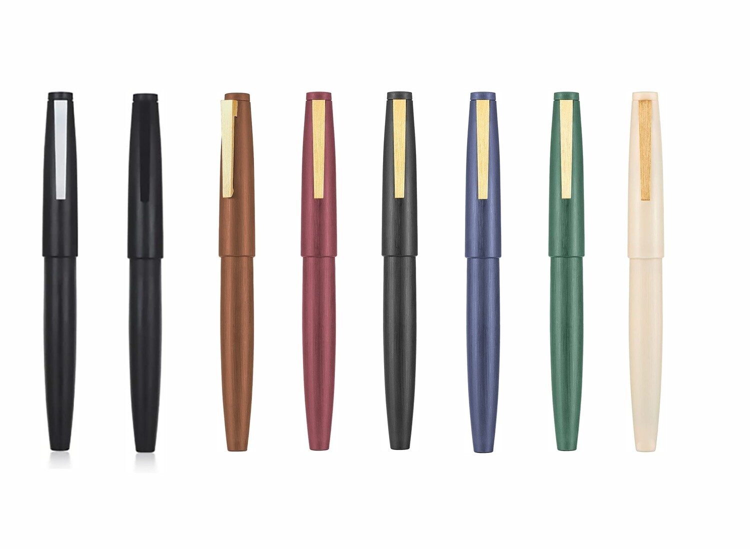 Jinhao 80 - Set of Eight - Ivory, Wine, Black/Silver, Black/Gold, Full Black, Navy, Coffee, Green Fiber Brushed Fountain Pen, Iridium Fine Nib with Ink Converter and Pen Plastic Case.