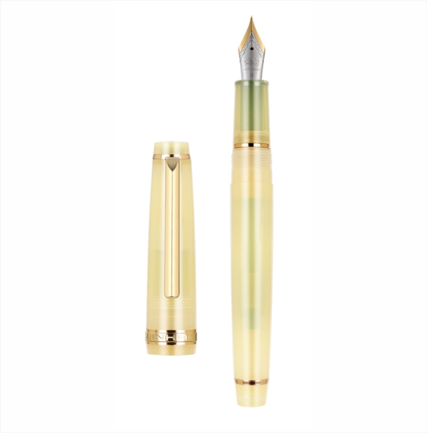 JINHAO 82 Transparent Resin Fountain Pen, Golden Clip and Trims, Two Tone #5 Iridium nib in option of EF, F, M, Fude with Converter. Plastic Round Screw Type Box., Colour: Goose Yellow, Nib Size: Extra Fine