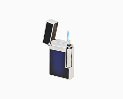 ST Dupont Le Grand Lighter Double Flame 'Cling' Blue Lacquer Palladium Trim