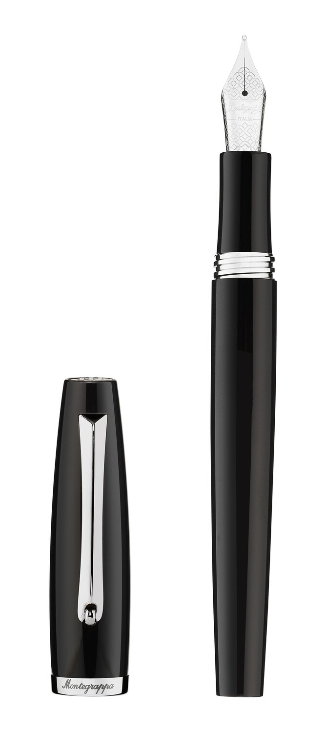 Montegrappa Manager Black and Silver Fountain Pen Medium Steel nib with convertor