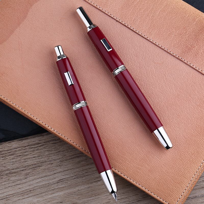 Moonman  A1 Press Fountain Pen, Retractable Extra Fine Nib Metal Wine Red Ink Pen with Box for Writing Set (No Clip Version)