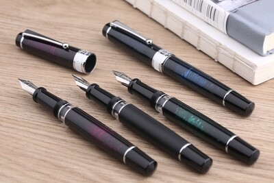 Moonman T5 Fountain Pen, Piston Filled, Clear Glass Window, large Ink capacity, Four Colours, Three nib Sizes EF, F M, Stainless Steel Nib