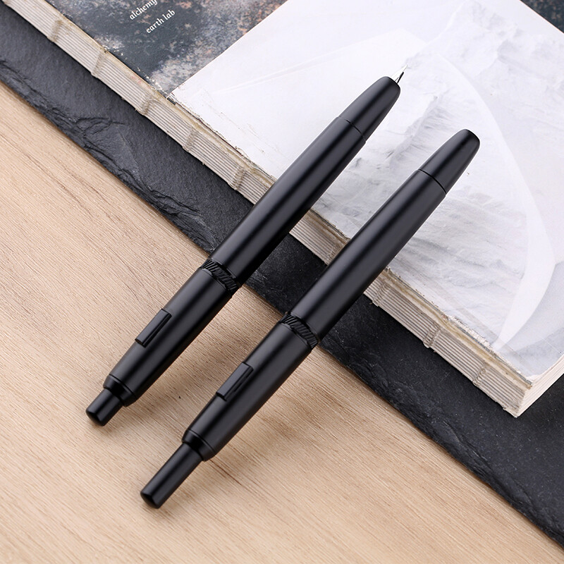 Moonman A1 Press Fountain Pen with Box, Retractable Extra Fine Nib Metal Full  Black Ink Pen with Converter for Writing - With or Without Clip Options