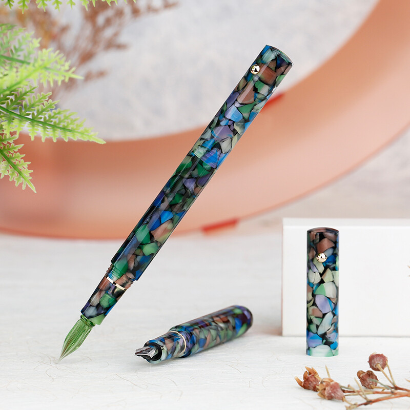 Moonman N8 Fountain Pen with Glass Nib + Art Nib, Colour: Multicoloured Green