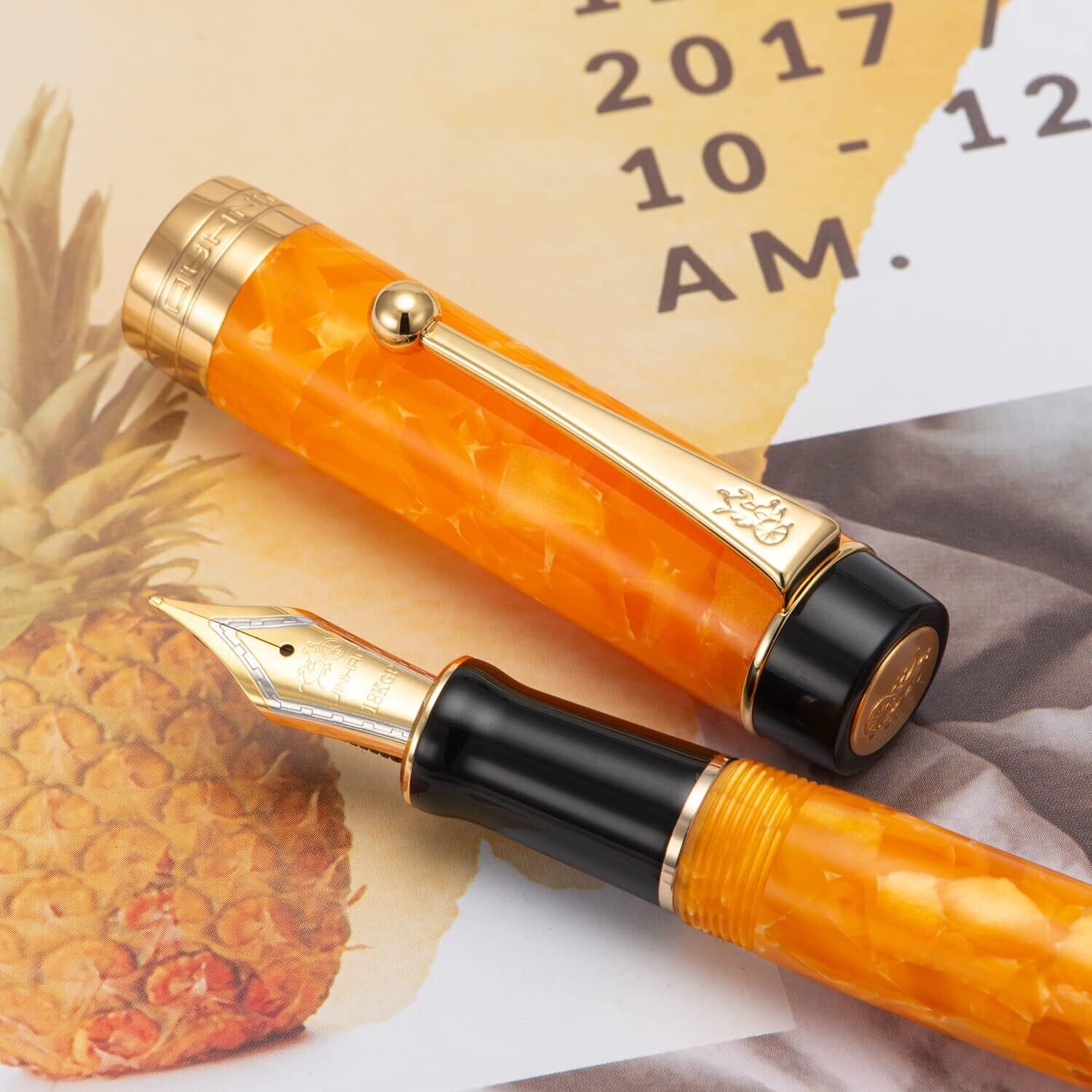 Jinhao Model 100 - Two Tone Orange and Black - 18 KGP nib, Nib Size: Extra Fine