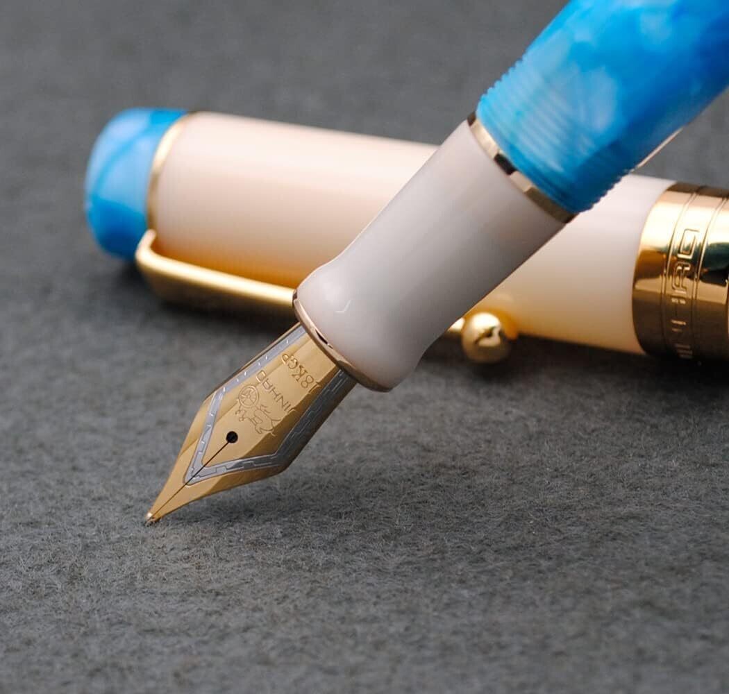 Jinhao Model 100 - Two Tone Blue and Cream - 18 KGP nib, Nib Size: Extra Fine