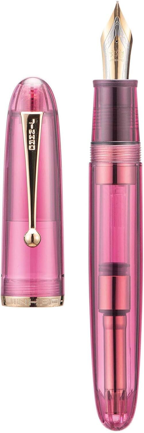 Jinhao 9019  Dadao Series - Transparent Wine Acrylic Fountain Pen, Nib Size # V8 Nib with Gold Trim, Nib Size: Fine