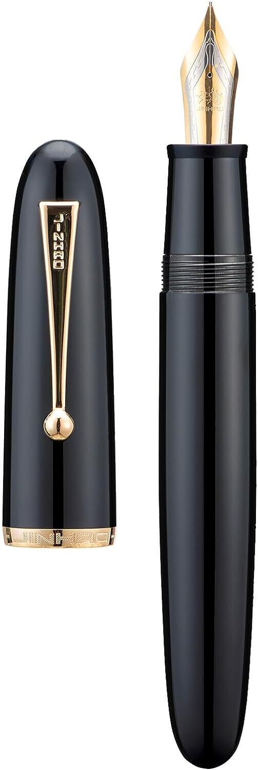 Jinhao 9019  Dadao Series - Black Acrylic Fountain Pen, Nib Size # V8 Nib with Gold Trim, Nib Size: Fine