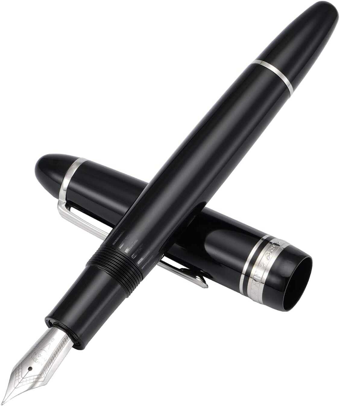 Moonman P136 Fountain Pen Piston Filled, Colour: High Gloss Black, Nib Size: Fine