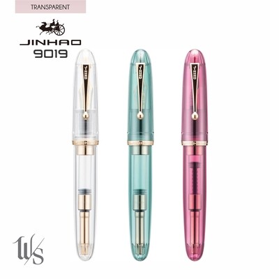 BUY THREE AND SAVE
Jinhao 9019 Transparent Acrylic Fountain Pen, Gold Trim, Stainless Steel # 8 Jinhao Nib - Set of three pens, one of each transparent colour