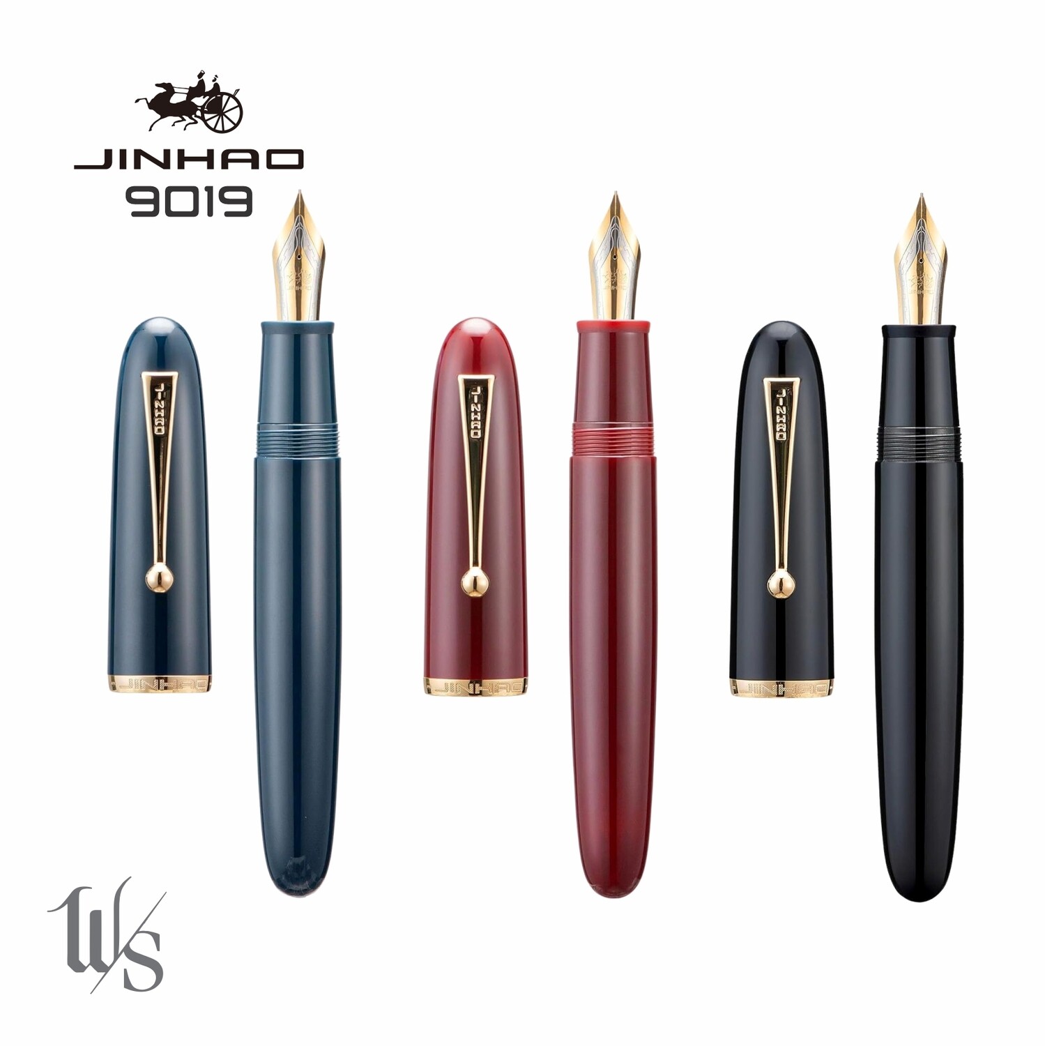 BUY THREE AND SAVE
Jinhao 9019  Dadao Series - Solid Acrylic Fountain Pen, Gold Trim, Stainless Steel # 8 Jinhao Nib - Set of three pens, one of each solid colour