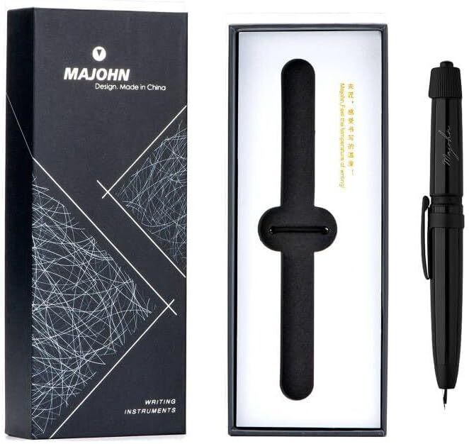 Moonman A3 Fountain Pen Retractable Extra Fine Nib, four colours, Press and Twist Style Pen with convertor dropper case set. Removable Clip., Body Colour: Full Black