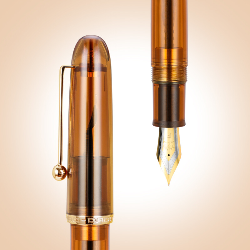 Jinhao Dadao 9016 Series - ransparent Brown  Acrylic Fountain Pen, Nib Size # V6 Nib with Gold Trim - Fine nib