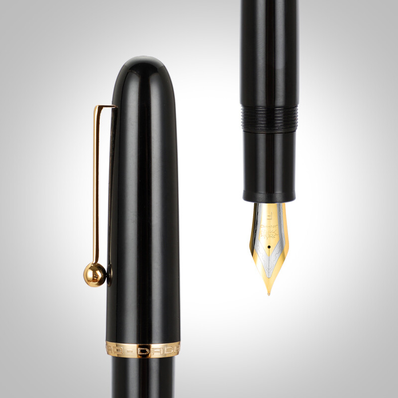 Jinhao Dadao 9016 Series - Black Acrylic  Fountain Pen, Nib Size # V6 Nib with Gold Trim - Fine nib