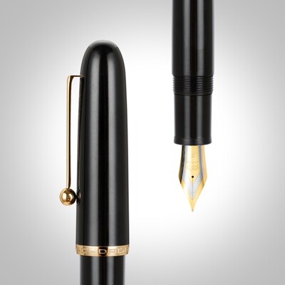 Jinhao 9016 Black Acrylic Fountain Pen, Nib Size # V6 Nib with Gold Trim - Fine nib