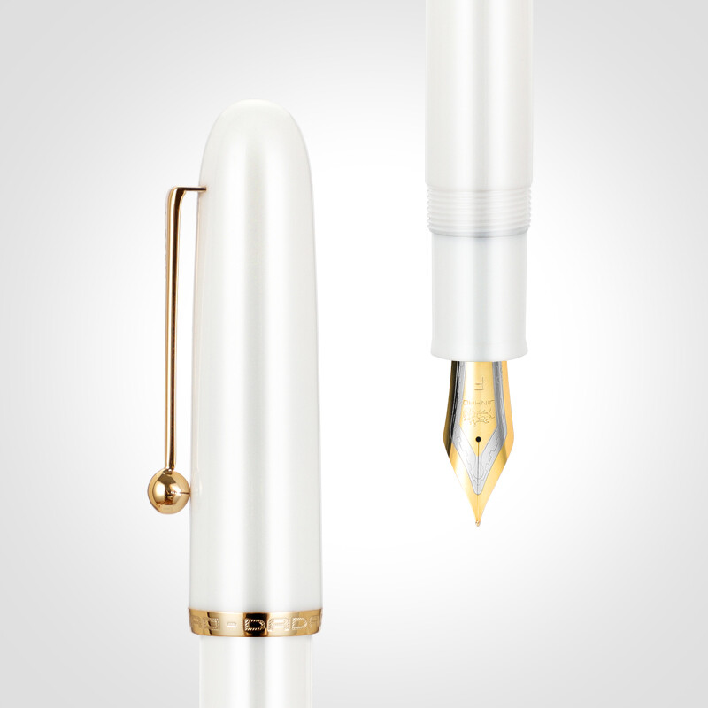 Jinhao Dadao 9016 Series - White  Acrylic Fountain Pen, Nib Size # V6 Nib with Gold Trim - Fine nib