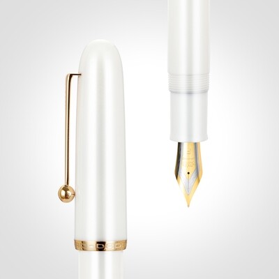 Jinhao 9016 White Acrylic Fountain Pen, Nib Size # V6 Nib with Gold Trim - Fine nib