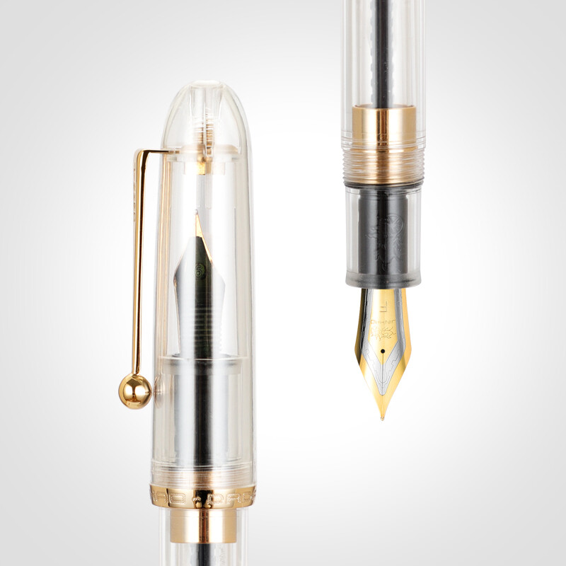 Jinhao Dadao 9016   Series - Clear Demonstrator Acrylic Fountain Pen, Nib Size # V6 Nib with Gold Trim - Fine nib