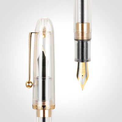 Jinhao 9016 Clear Demonstrator Acrylic Fountain Pen, Nib Size # V6 Nib with Gold Trim - Fine nib