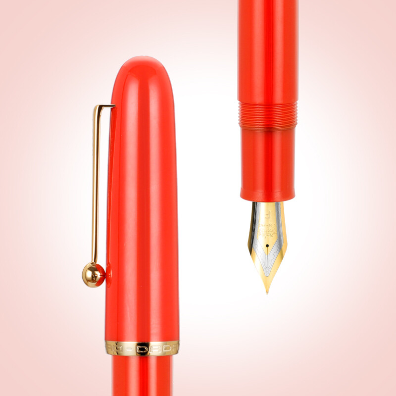 Jinhao Dadao 9016  Series - Orange Acrylic Fountain Pen, Nib Size # V6 Nib with Gold Trim - Fine nib
