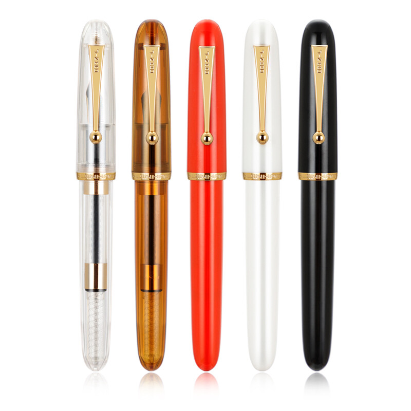 Jinhao Dadao 9016  Series Acrylic Fountain Pen, Pack of Five,  Nib Size # V6 Nib with Gold Trim - Fine nib