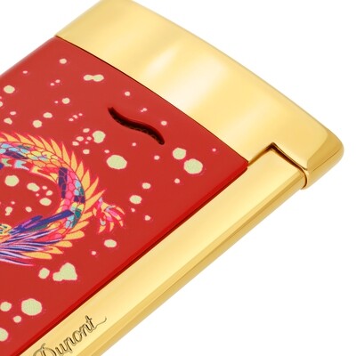 ST DUPONT Lighter Slim 7 Dragon Burgundy and Golden - Limited Edition