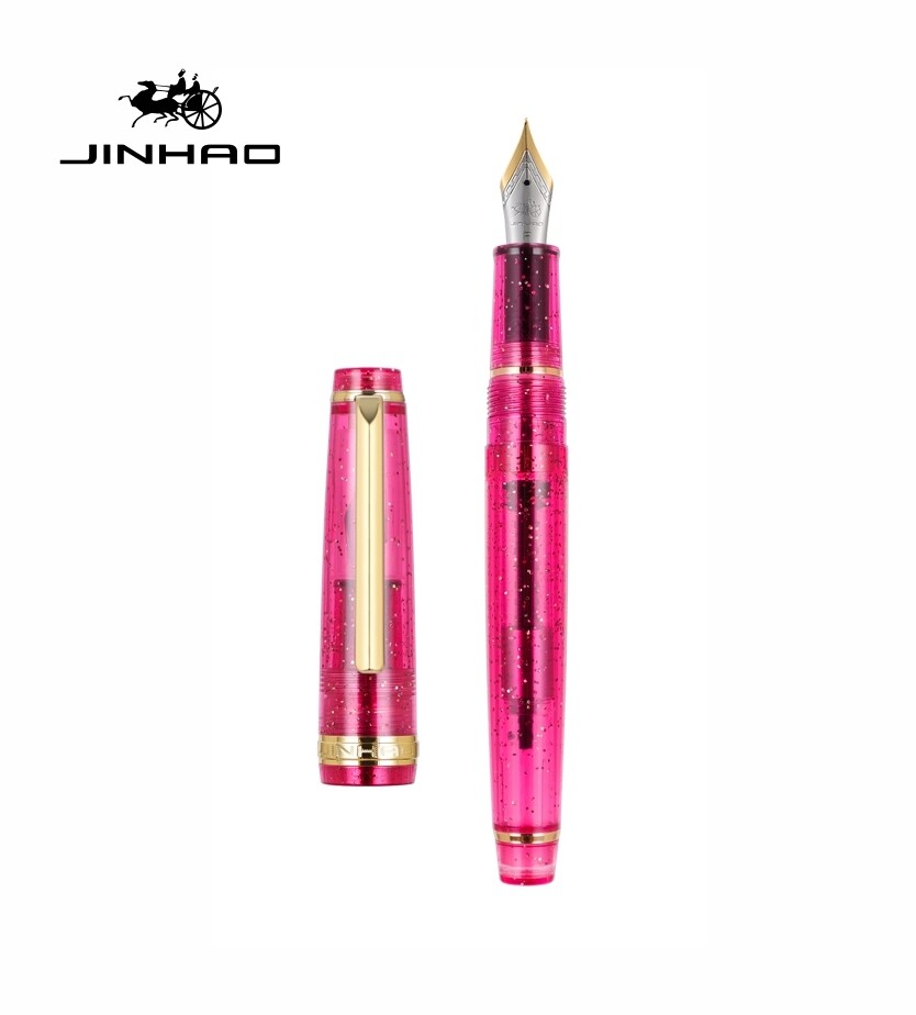 JINHAO 82 STAR DUST Resin Fountain Pen Golden Clip and Trims, Two Tone #5 Iridium nib in option of EF, F and M with Converter, Plastic Round Screw Type Box., Colour: Purple, Nib Size: Extra Fine