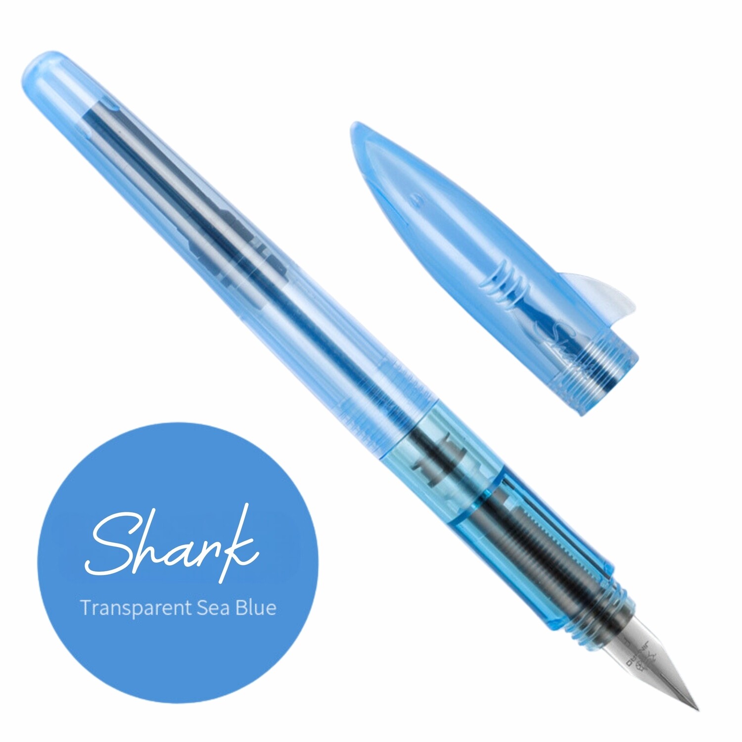 Jinhao Shark Fountain Pen, Fine Nib, Colour: Transparent Sea Blue
