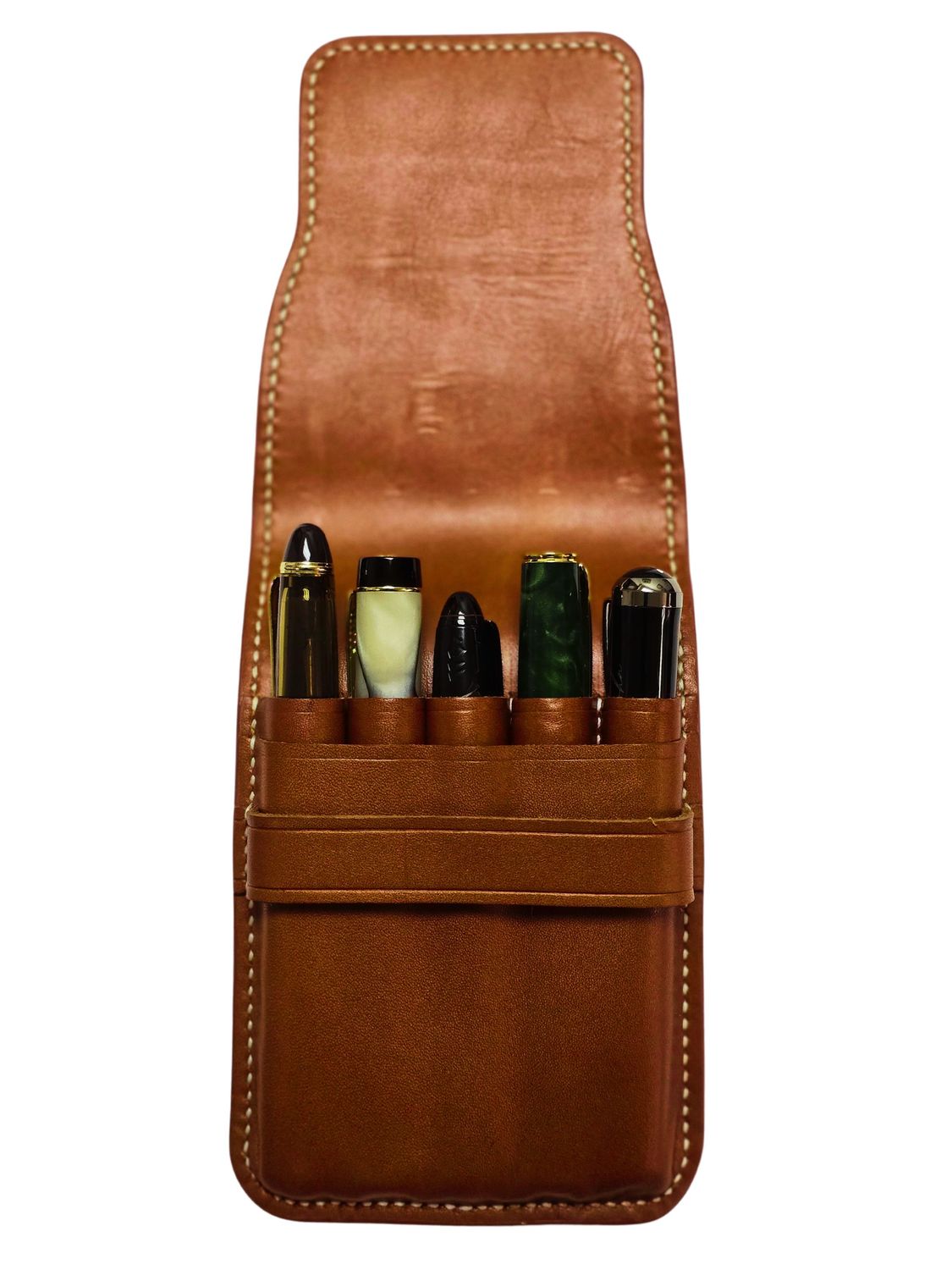 Set of two Leather Flap Pen Case for 5 Pens and 3 Pens  - WriteSpoke
