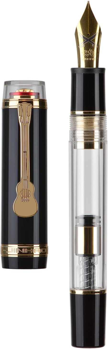 Jinhao Tiandao Model 1935 Guitar Fountain Pen Steel Nib - Black, Nib Size: Fine (0.5mm)