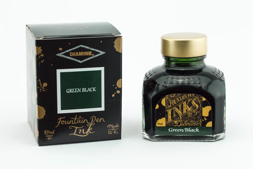 Diamine  Fountain Pen Ink Bottle - Green Black 80ml