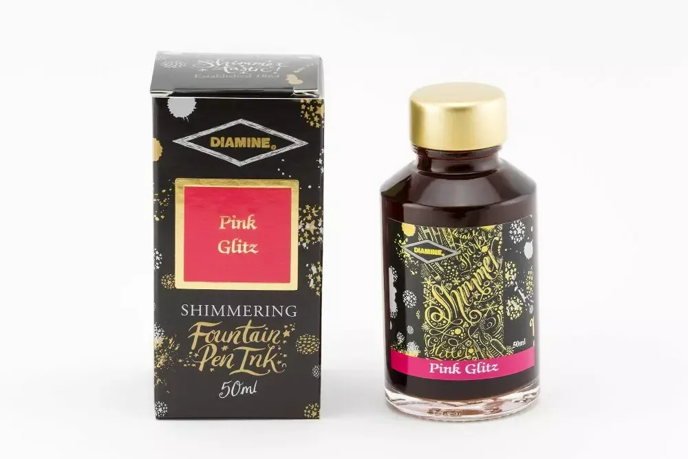 Diamine Shimmertastic   Fountain Pen Ink Bottle - Pink Glitz 50ml